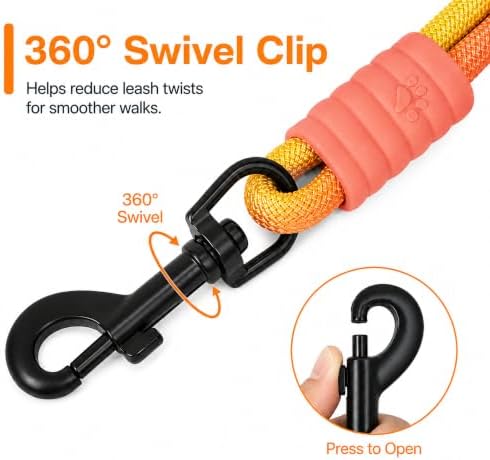 Hands Free Dog Leash, Double Handle Leash 6.5FT Yellow-Orange