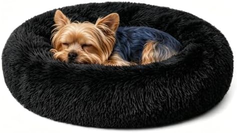 Calming Donut Dog and Cat Bed for Indoor Cats, Anti-Anxiety Round Fluffy Soft