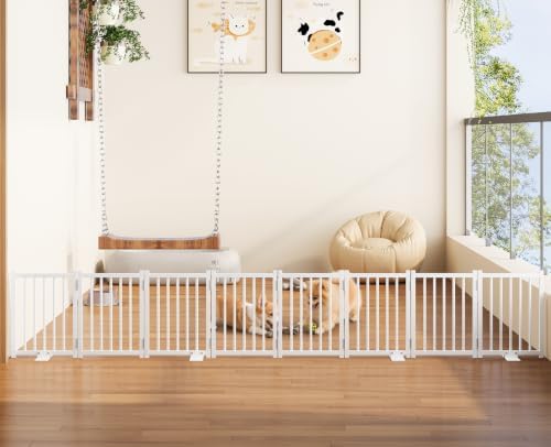 Snughome Short Dog Gate Indoor, Expands Up to 96’’ Wide Foldable Pet Gate