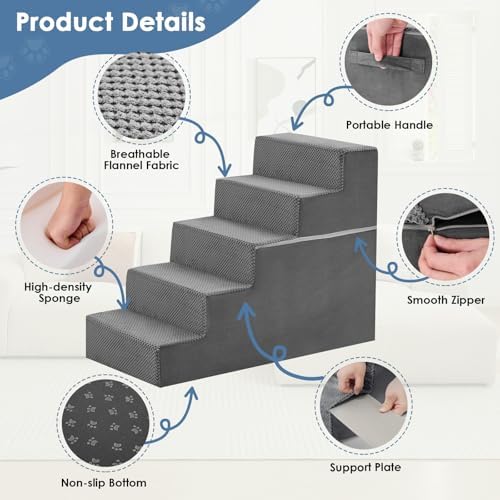 DUMOS Dog Stairs for Small and Medium Dogs, 5-Step Pet Steps
