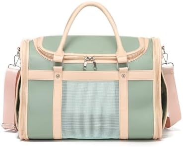 Luxury Mint Green PU Leather Pet Carrier Bag, Airline Compliant Portable Travel