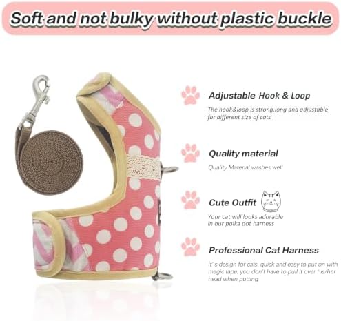 Cat Harness and Leash Set Escape Proof, Polka Dot Pink