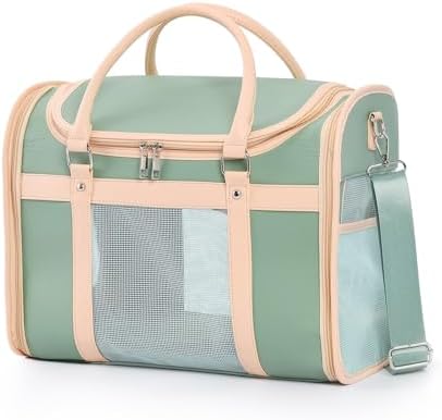 Luxury Mint Green PU Leather Pet Carrier Bag, Airline Compliant Portable Travel