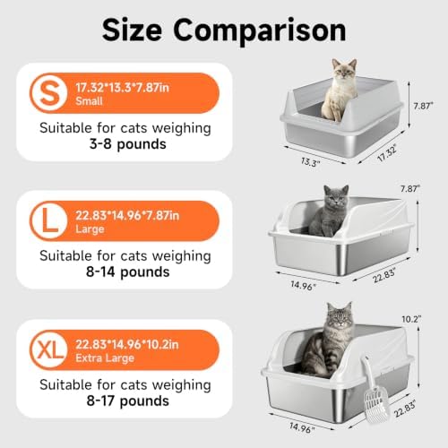 Stainless Steel Cat Litter Box, Odor Free Easy Clean Metal Litter Box