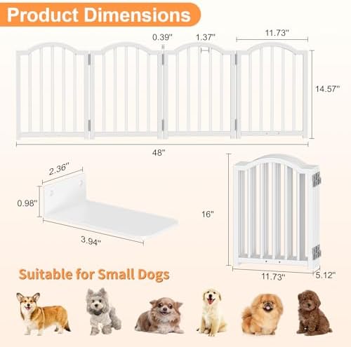 Snughome Short Dog Gate Indoor, Expands Up to 48’’ Wide Foldable Pet Gate