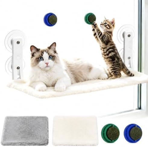 Cat Window Perch Hammock with 2 Washable Plush Covers, Cozy Window Bed