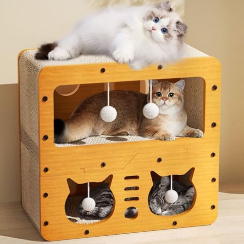 Cat Scratcher Cardboard House, 2 Floor Kitty Scratching Pad Lounger Bed