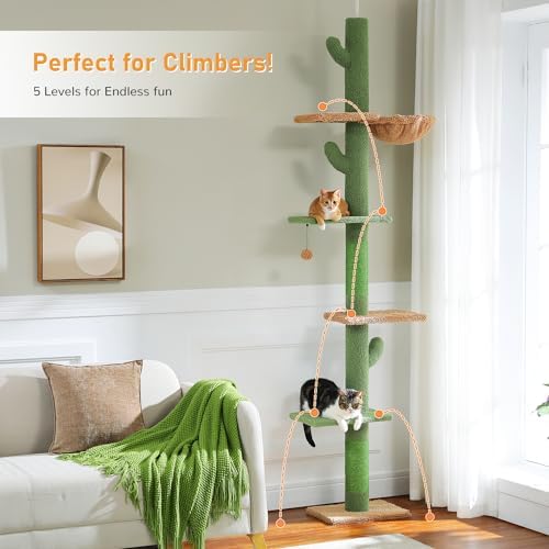 PAWZ Road Cactus Floor-to-Ceiling Cat Tree 5-Tier Cat Tower