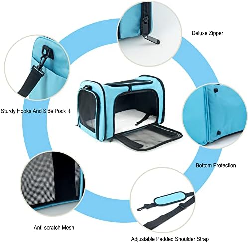 Soft Sided Carrier for Small Medium Cats Dogs, Removable Pad Collapsible Travel