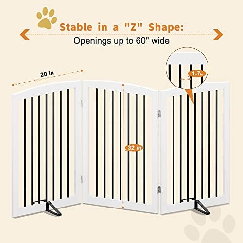 PUPETPO Freestanding Pet Gate for Dogs, Foldable Wooden Dog Gate for House