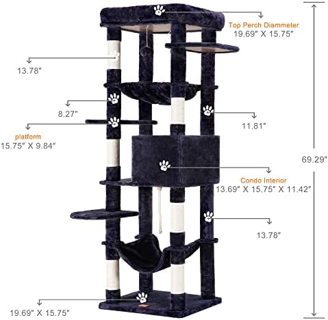 Heybly Cat Tree for Large Cats 20 lbs, 69 inches XXL Cat Tower HCT031G