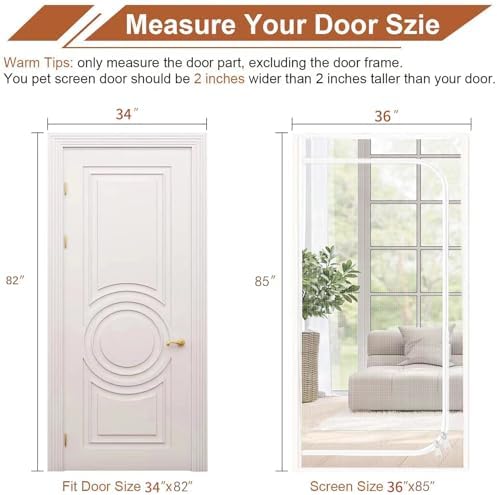 Reinforced Cat Screen Door Fits Door Size 34''x 82'', Heavy Duty Pets Proof