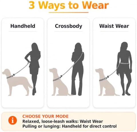 Hands Free Dog Leash, Double Handle Leash 6.5FT Yellow-Orange