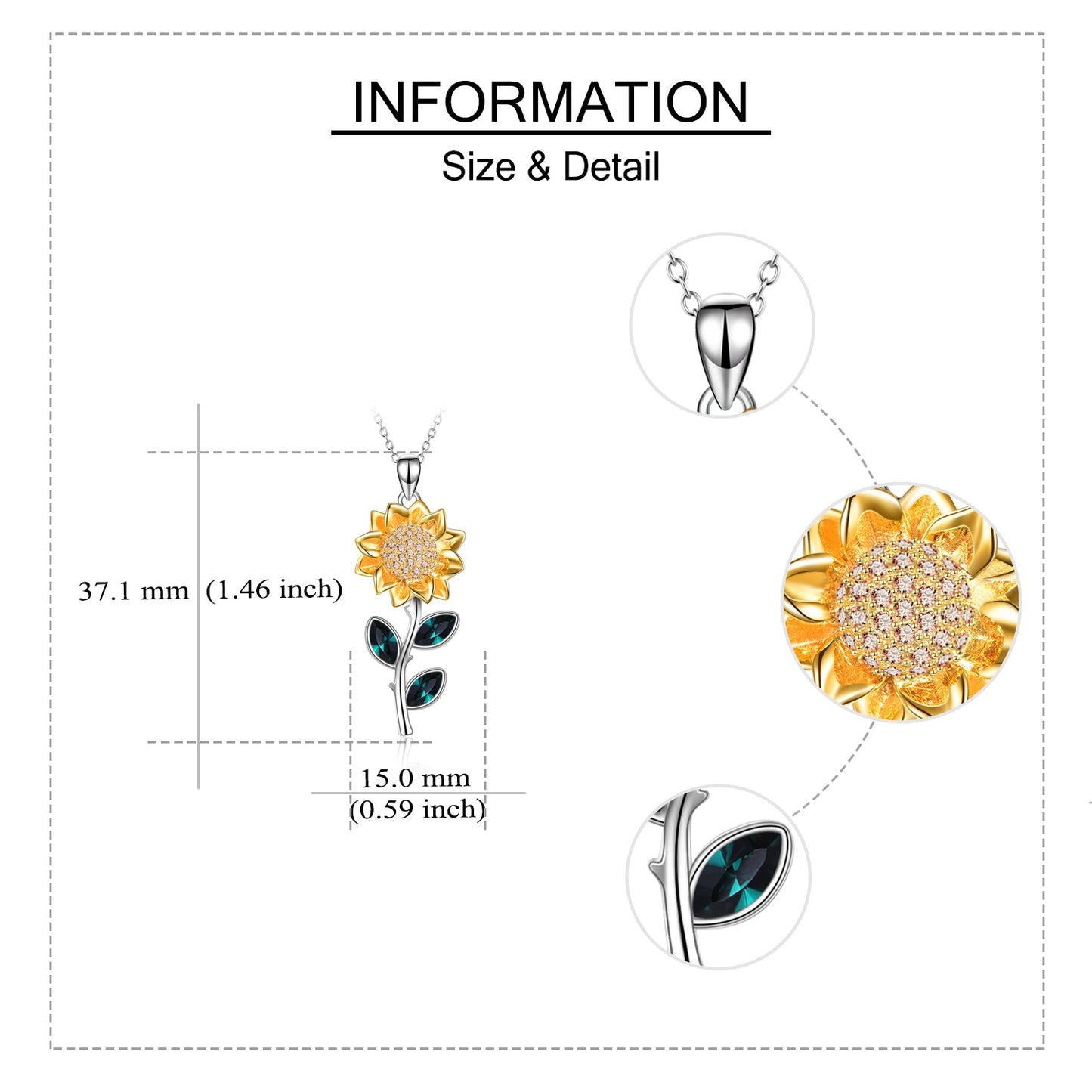 Sunflower Necklace Sterling Silver Sunflower Crystal Pendant Necklace Sunflower Jewelry