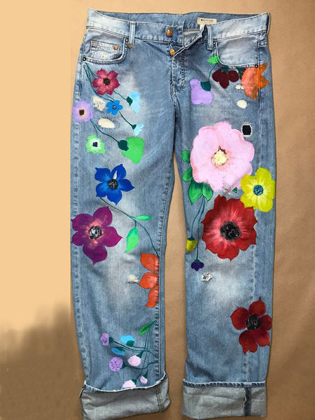 New slim fashion printed denim trousers