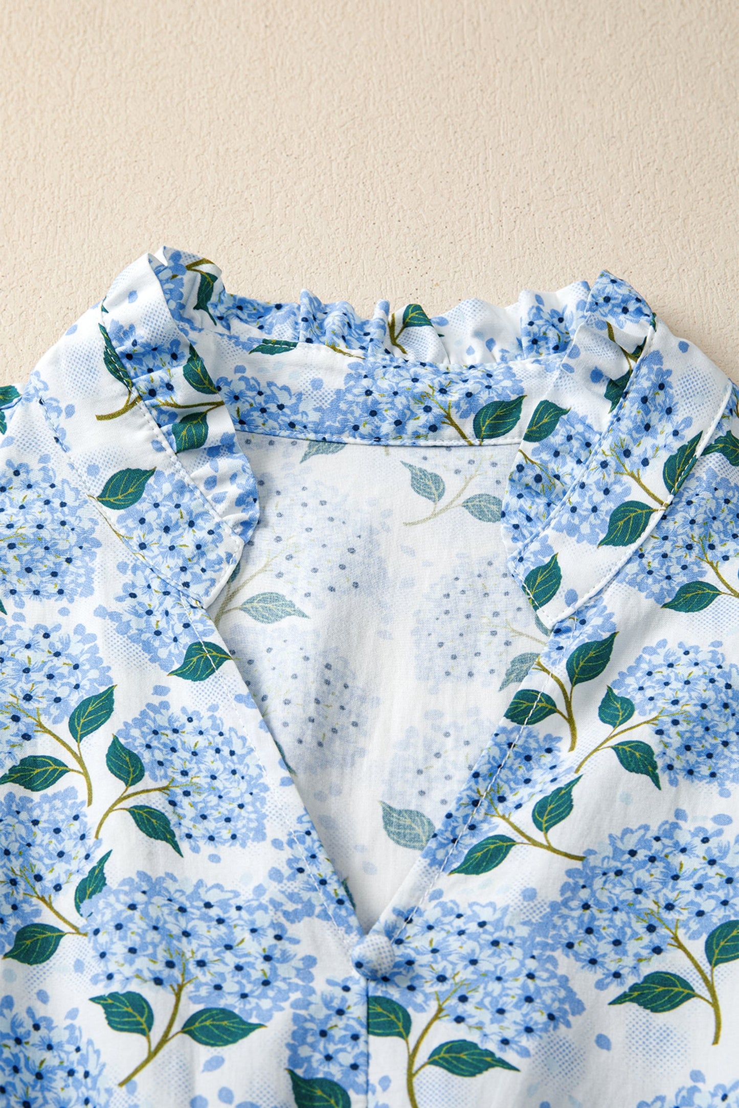 Floral Hydrangea Ruffle Trim Flutter Sleeve Maxi Dress