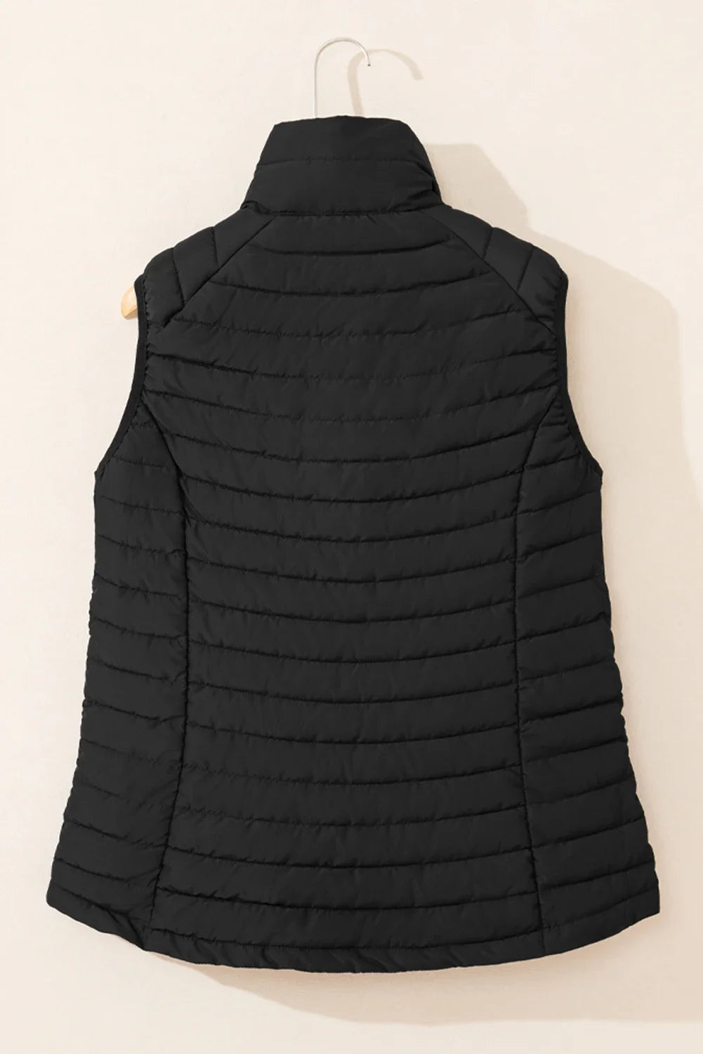 Solid Plush Standing Collar Zip Up Puffer Vest