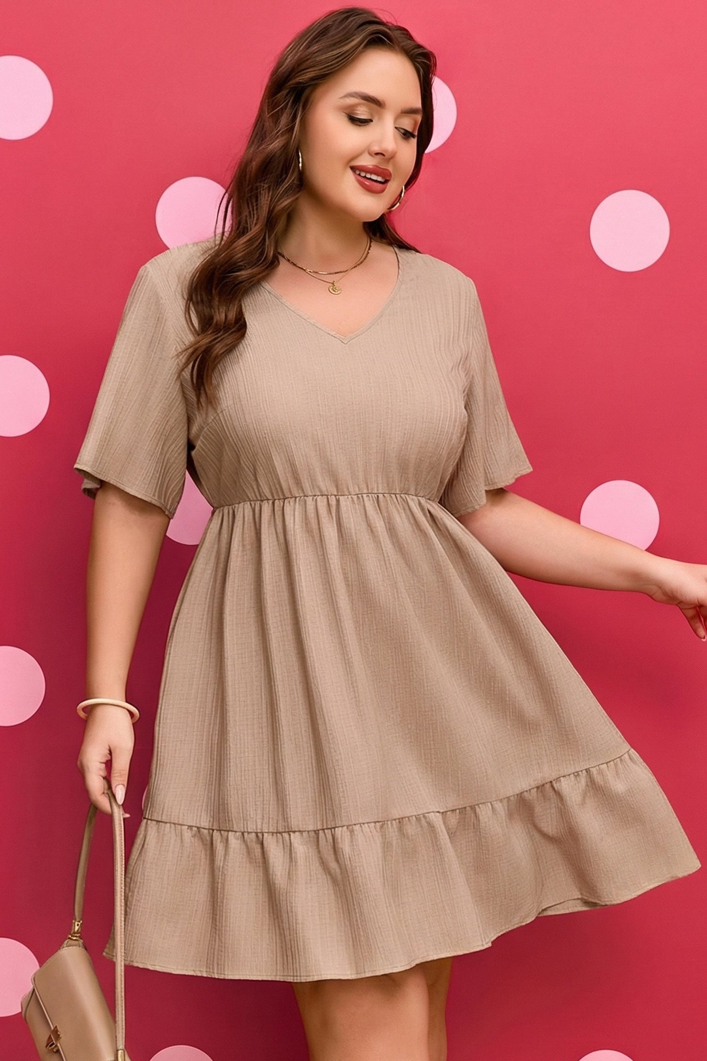 Plus Size Textured Ruffle Short Sleeve Dress