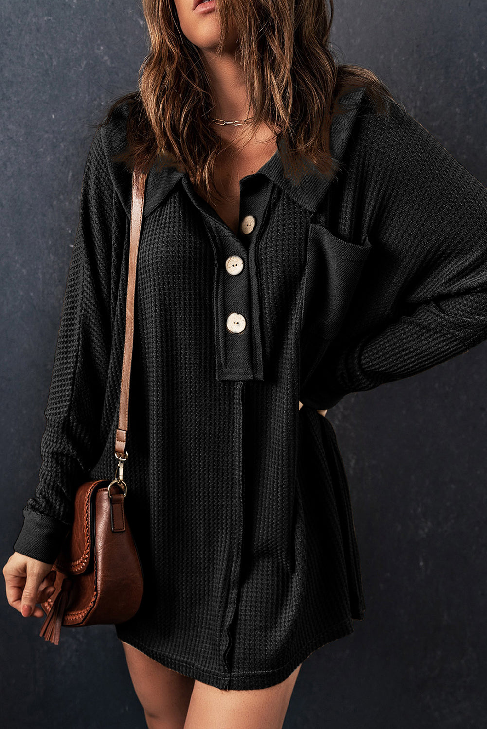 Nina Waffle Knit Long Sleeve Top