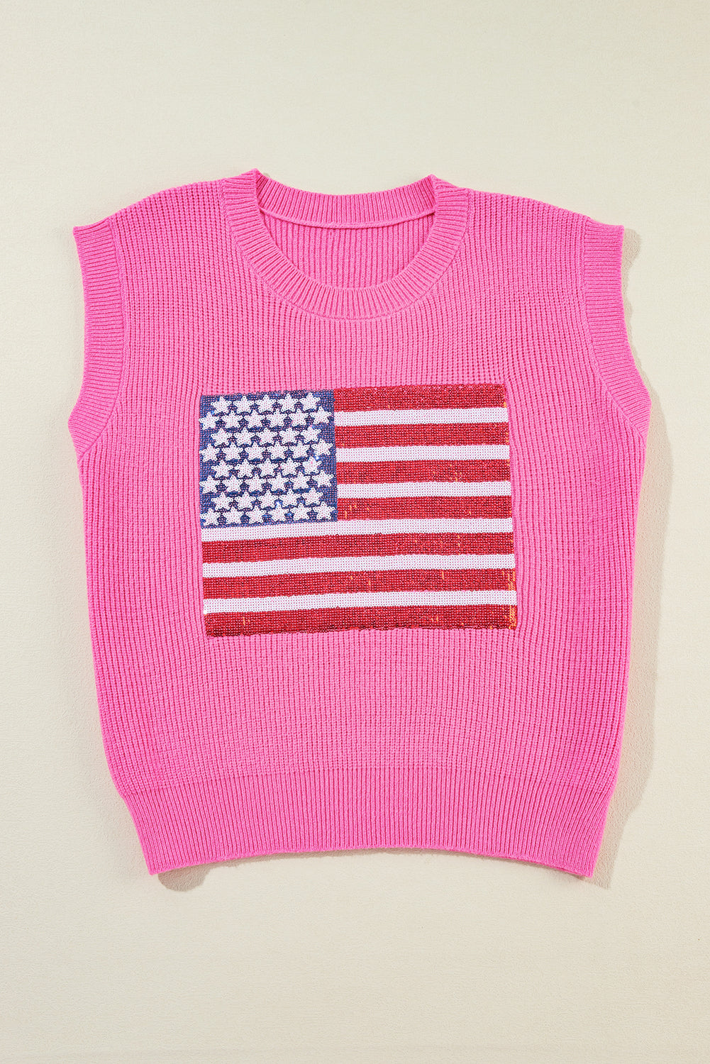 USA Flag Sequin Sleeveless Knitted Top