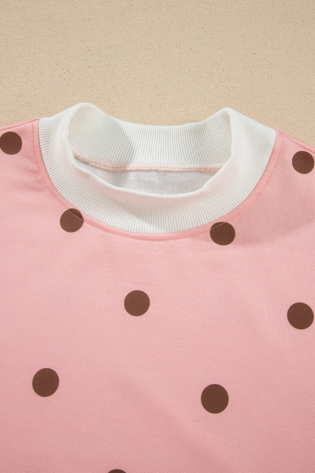 Polka Dot Ribbed Trim Long Sleeve Top & Shorts Set