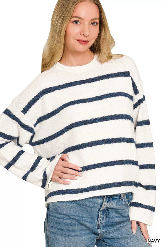 Zenana Wool Blend Striped Sweater