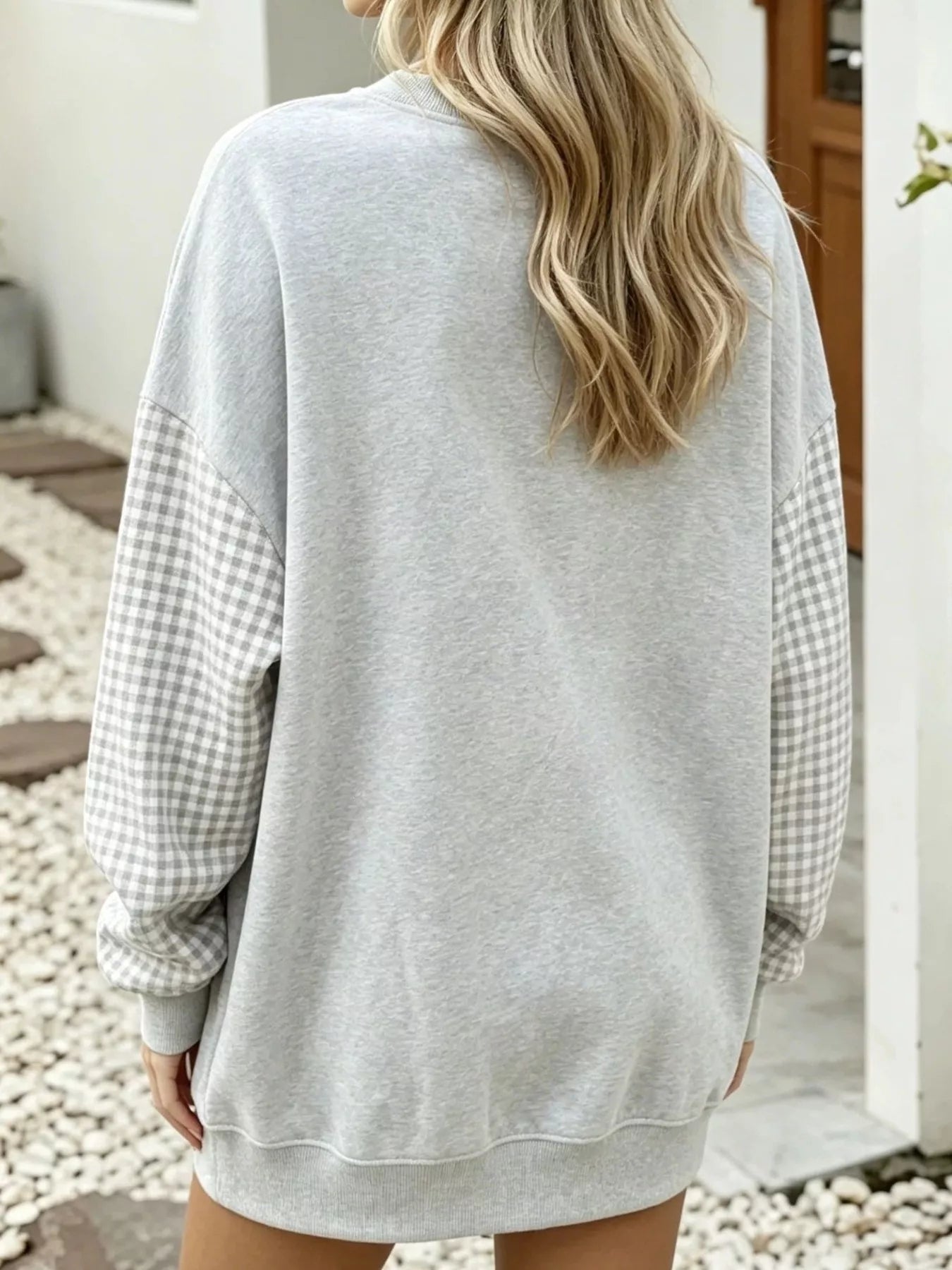 Contrast Gingham Long Sleeve Sweatshirt