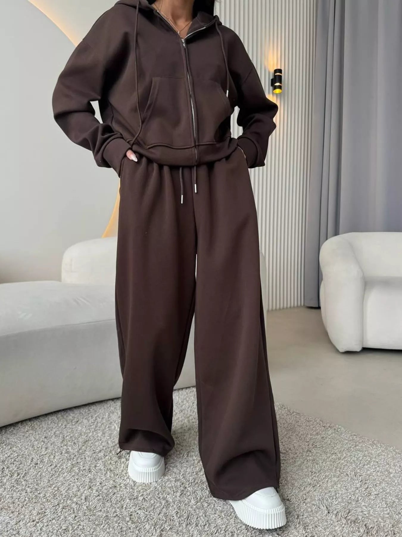 Zip-Up Hoodie and Wide-Leg Pants Set