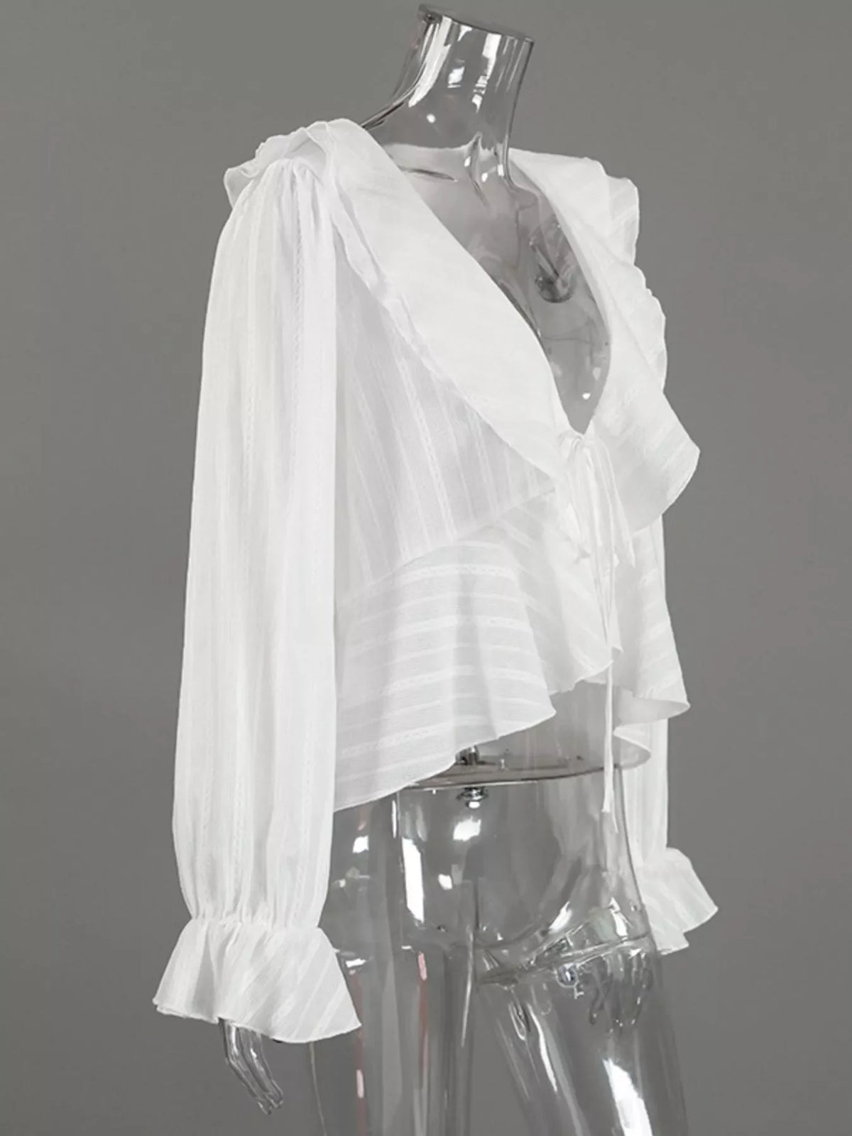Ruffled Striped Flounce Sleeve Blouse