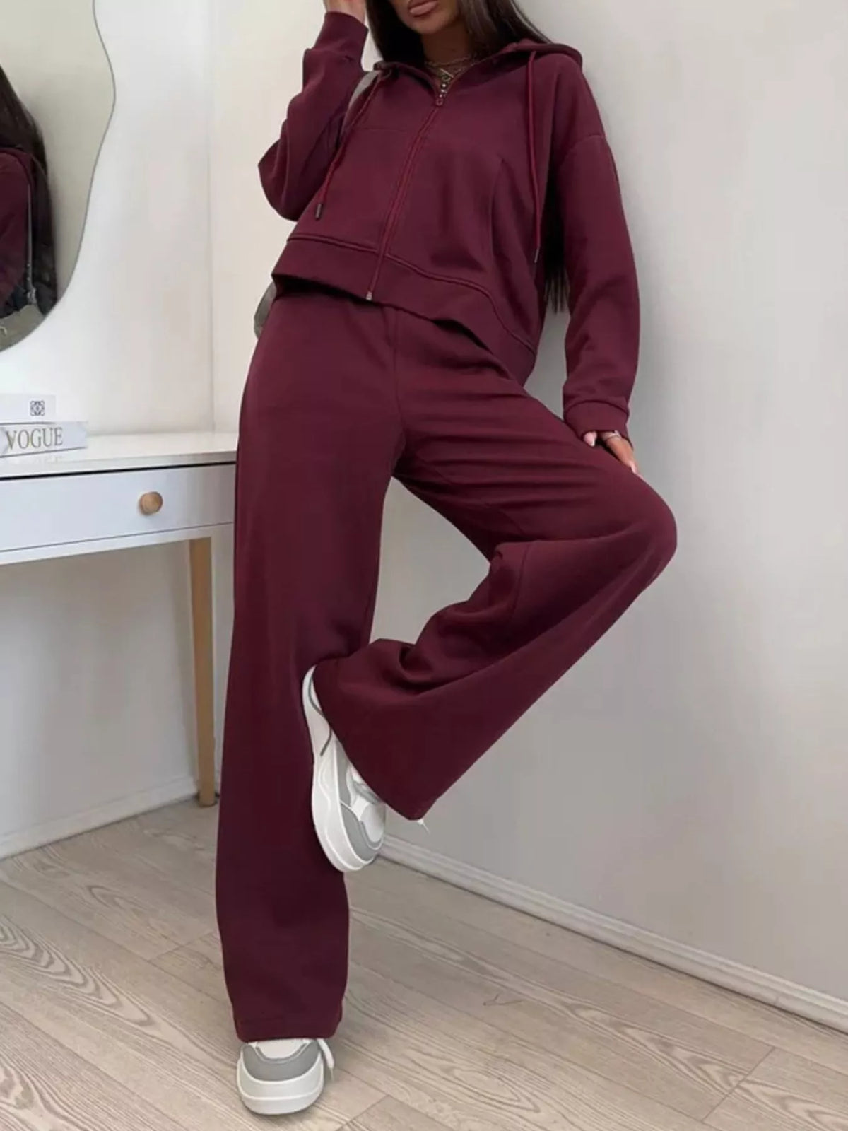 Zip-Up Hoodie and Wide-Leg Pants Set