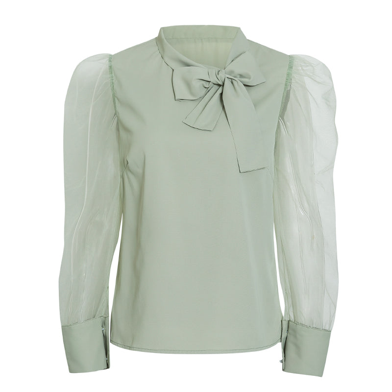 Elegant Puff Sleeves Mint Blouse