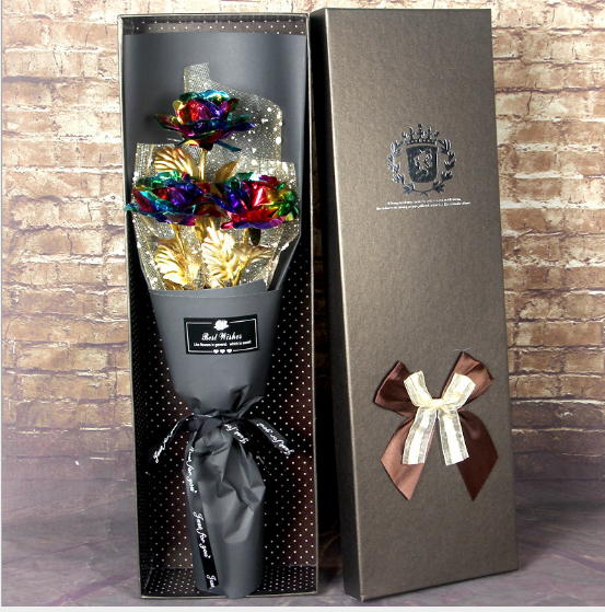 Valentine''s Day Gift on Tanabata Valentine''s Day Golden Rose 24K Golden Foil Rose Bundle for Marriage Creative Wedding for Wife and Girlfriend