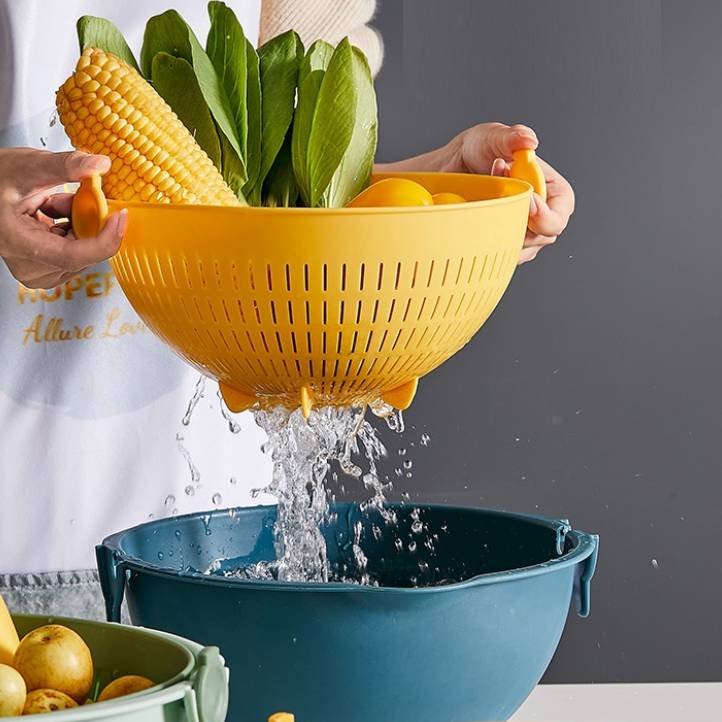 Household Vegetable Washing Kitchen Double Layer Flip Drain Basket