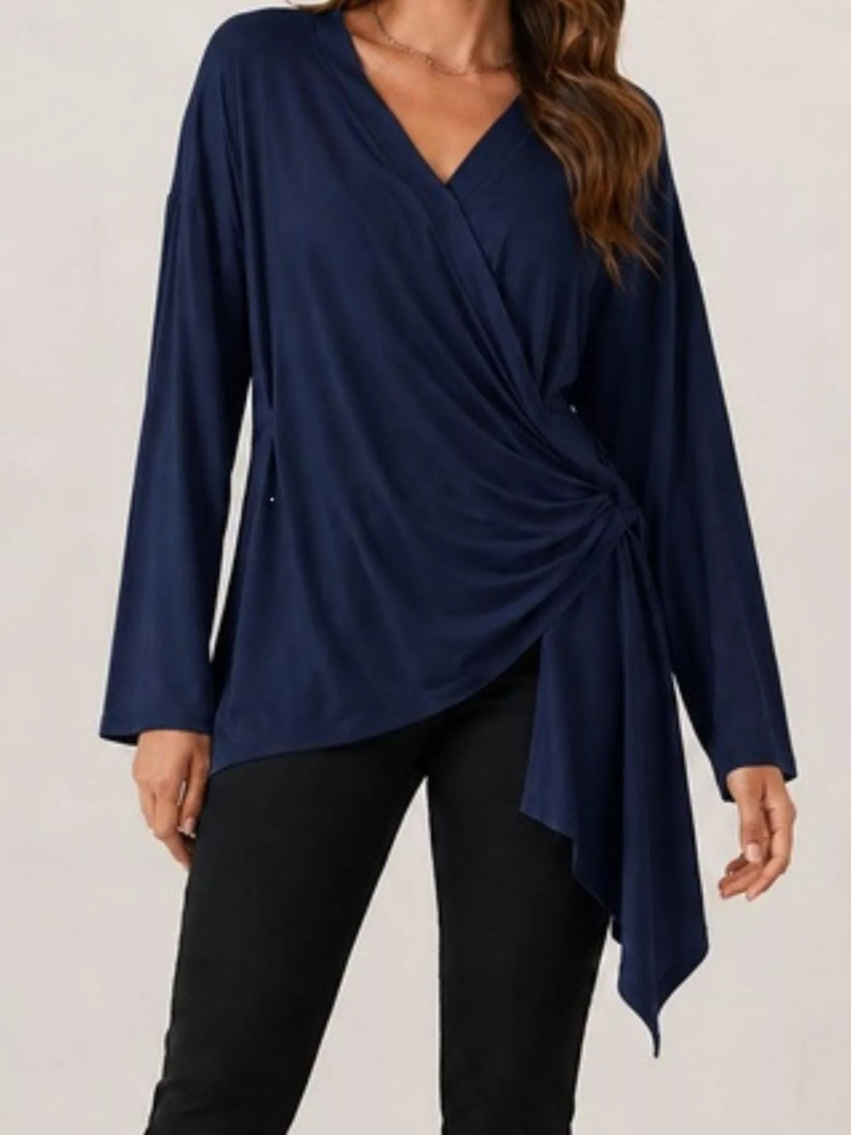 Long Sleeve Wrap T-Shirt with Side Knot Detail