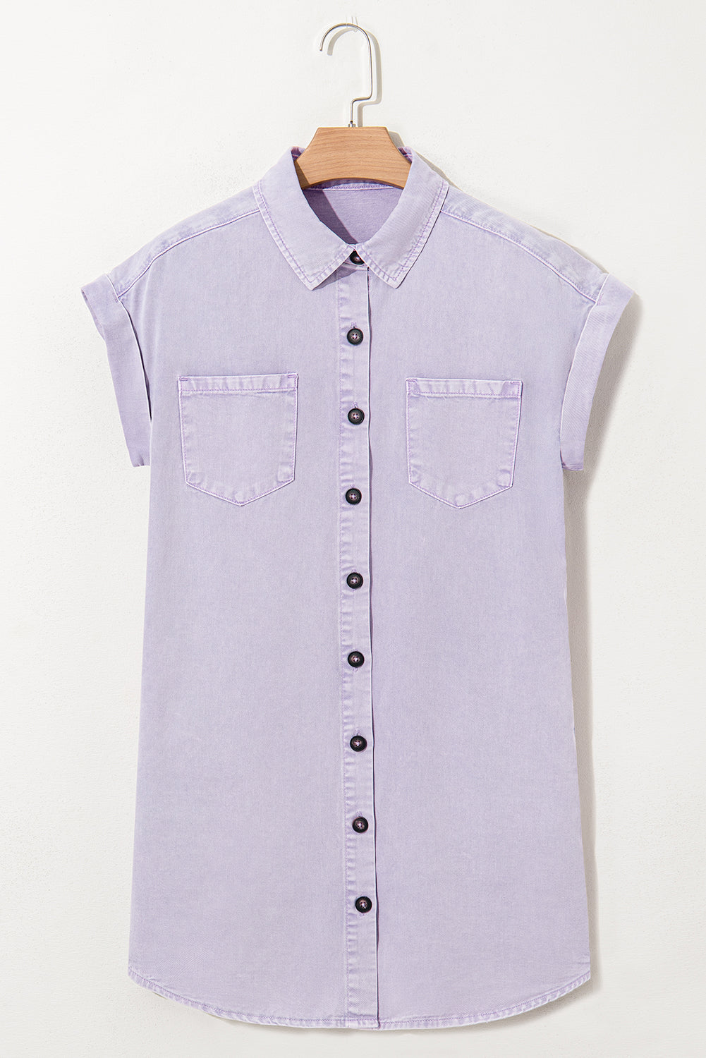 Denim Short Sleeve Double Chest Pocket Shirt Dress