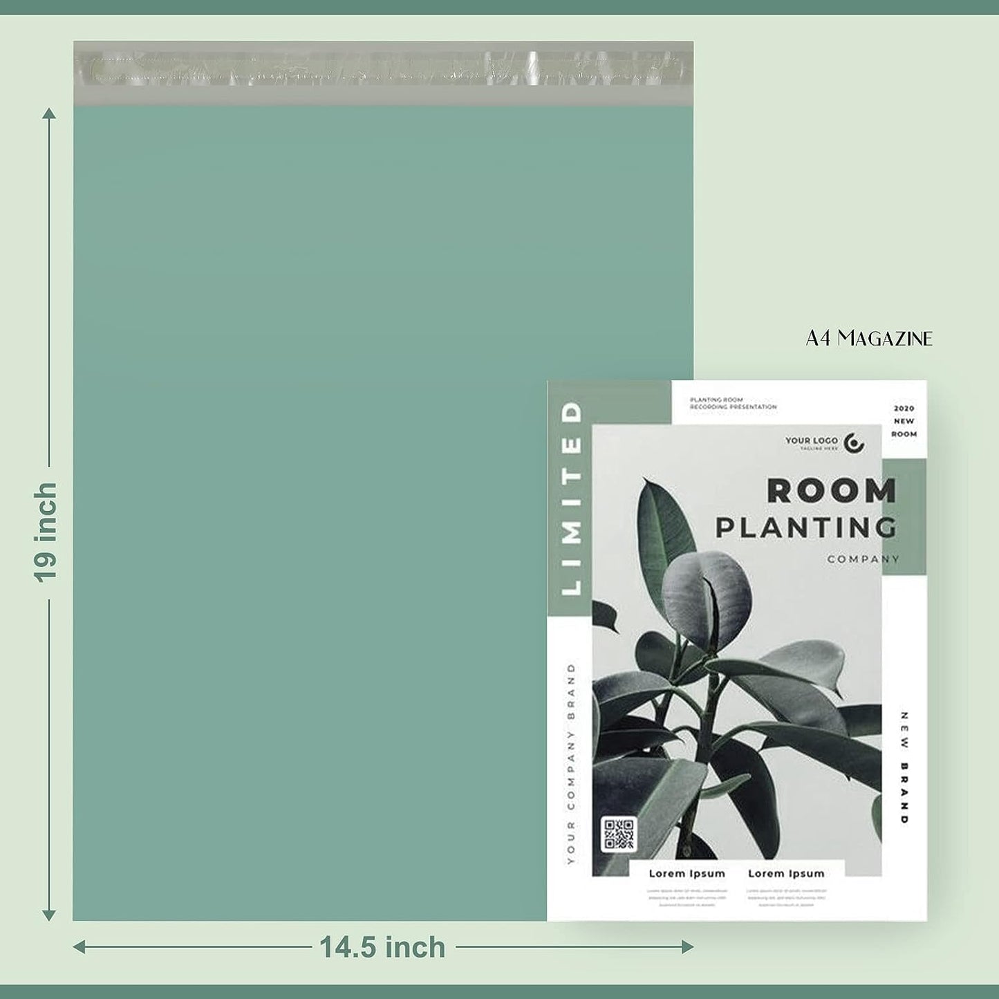 14.5x19 Poly Mailer Envelope Shipping Bags | Grayed Jade Green