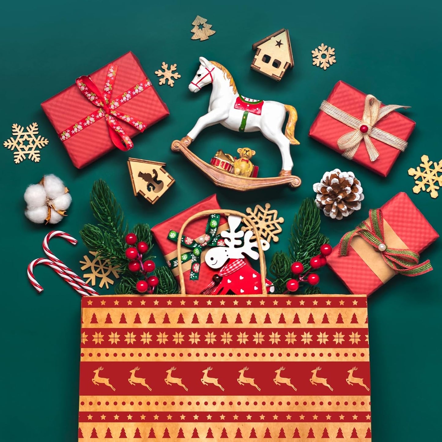 8.6x7x3.3 Inch Kraft Paper Christmas Gift Bags | 384 Pack Wholesale