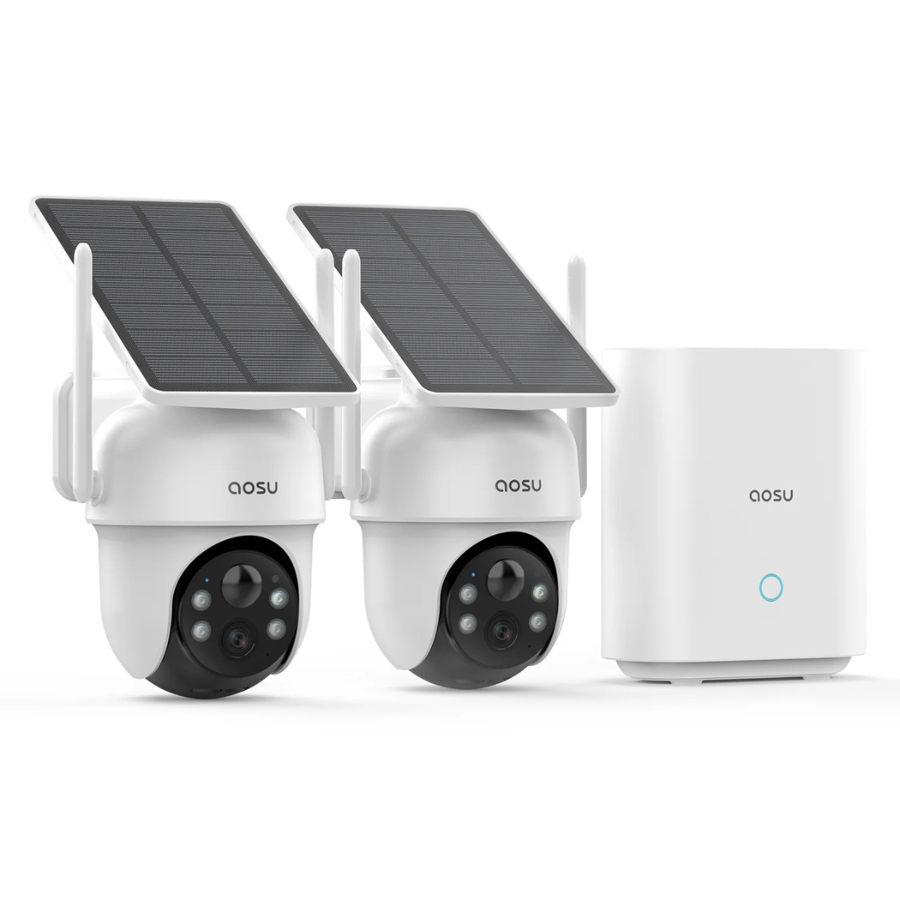 Aosu (C9C3CA11) 2K  Solar Security Camera with a HomeBase Recorder White (NEW)