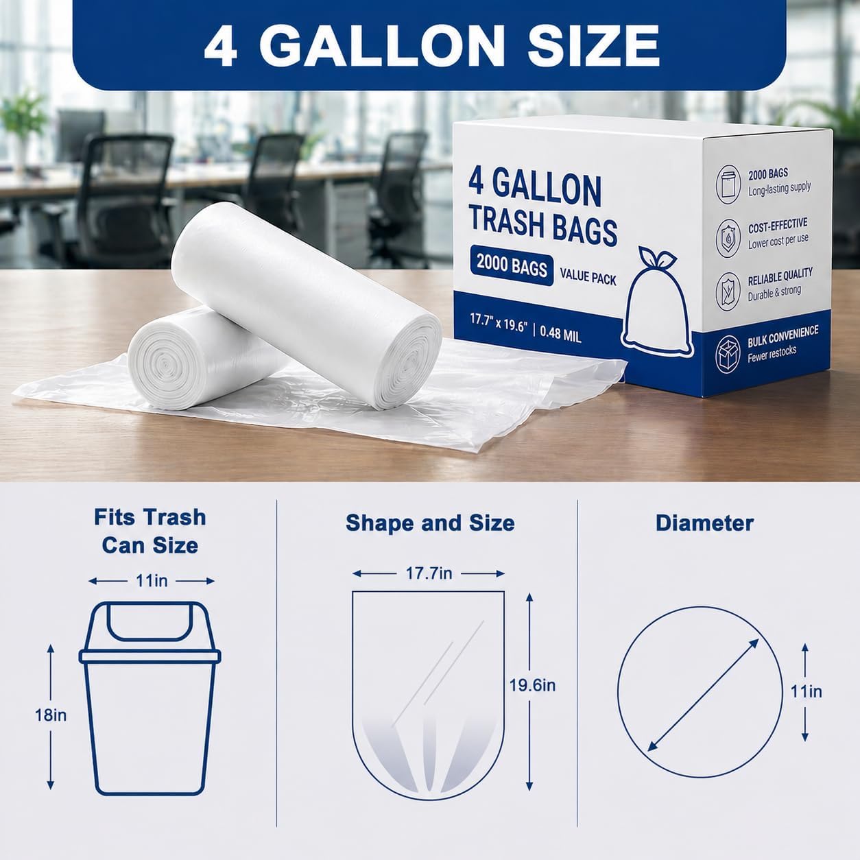 4 Gallon Trash Bags 2000 Count 0.48Mil Wholesale