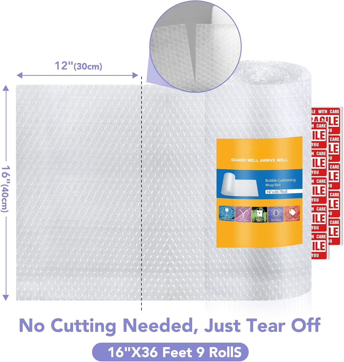 16 Inchx36ft Total Bubble Cushioning Wrap for Packing | 9 Pack Wholesale