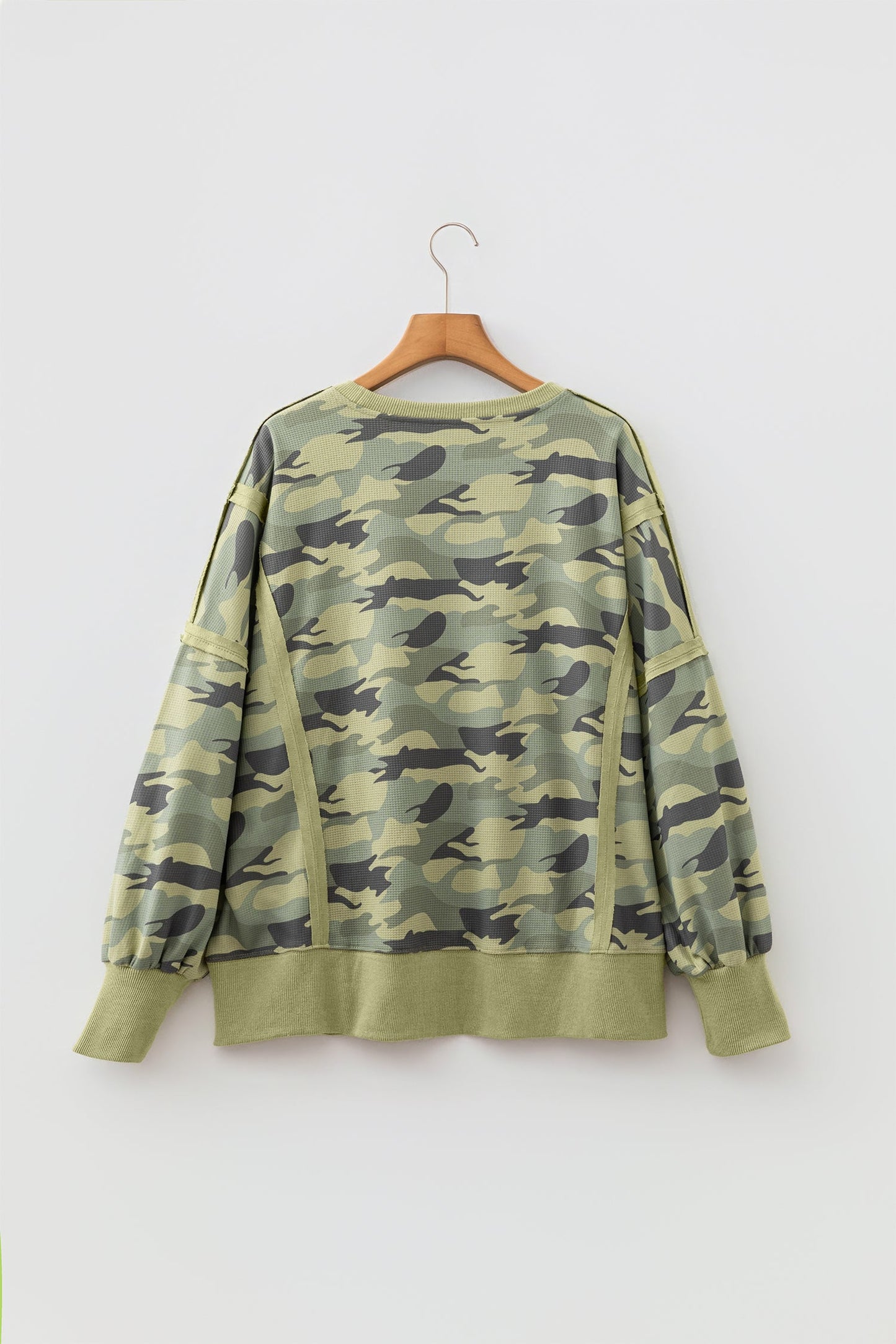 Camo Waffle Knit Reverse Seam Long Sleeve Top
