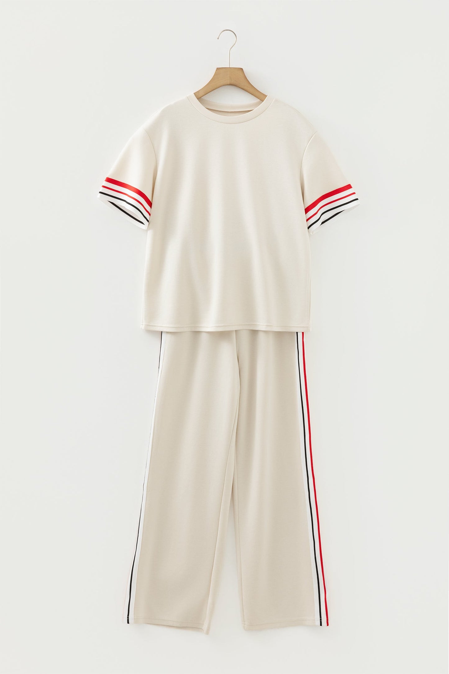 Contrast Stripe Crewneck Top & Straight Pants Set