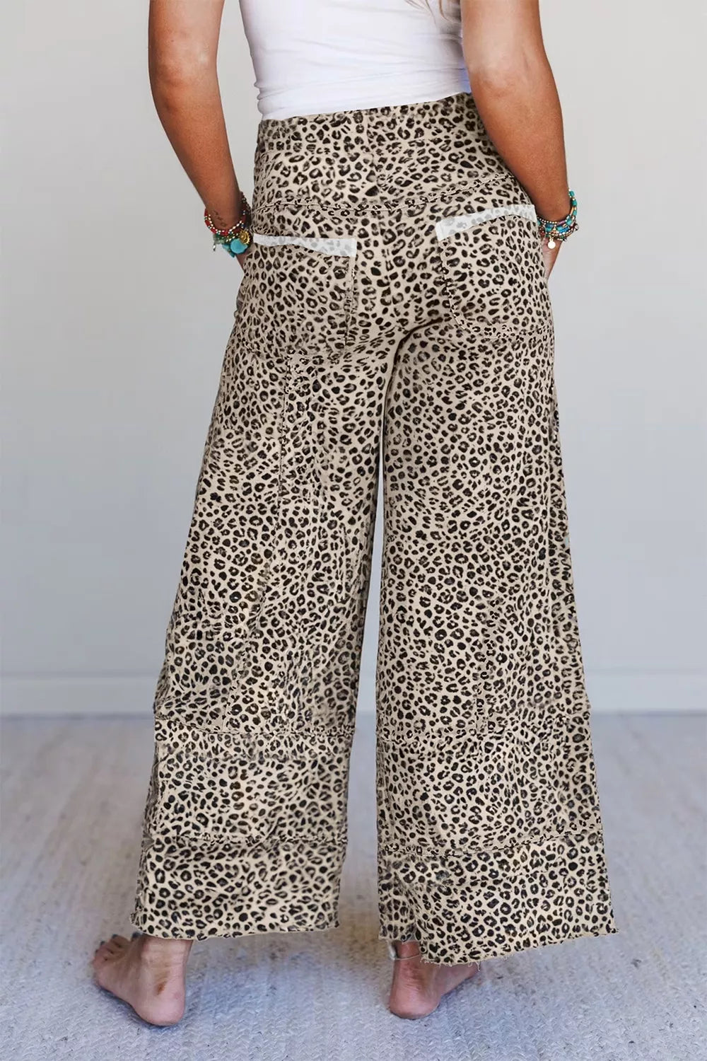 Leopard Print Wide-Leg Pants with Drawstring
