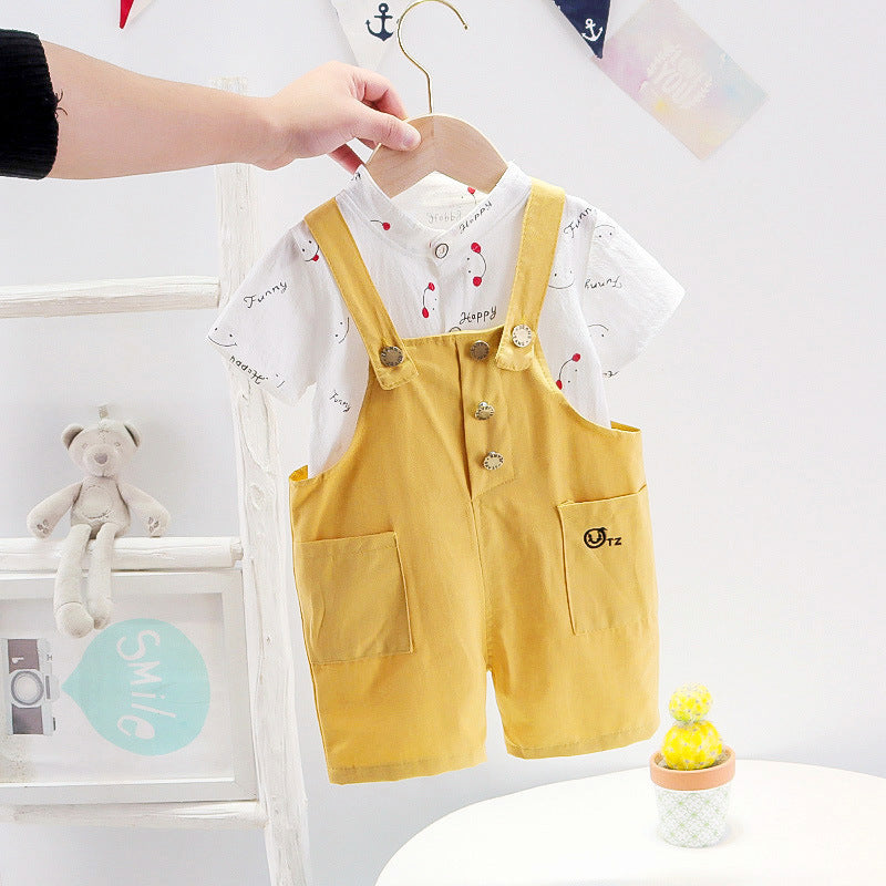 Ins Cute Print Smiley Face Strap Set Children's Set
