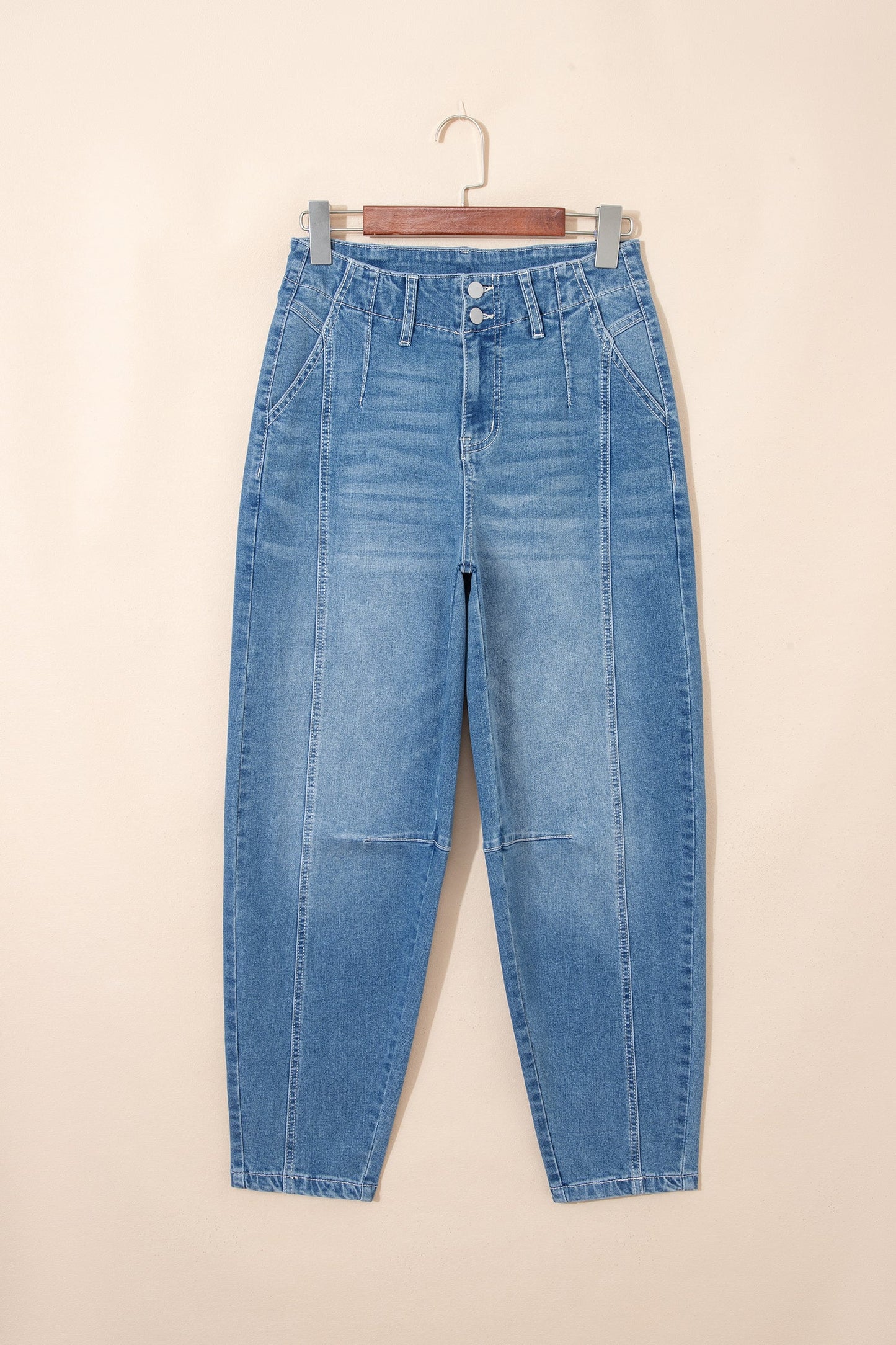 Medium Wash Denim High Waist Barrel Leg Jeans