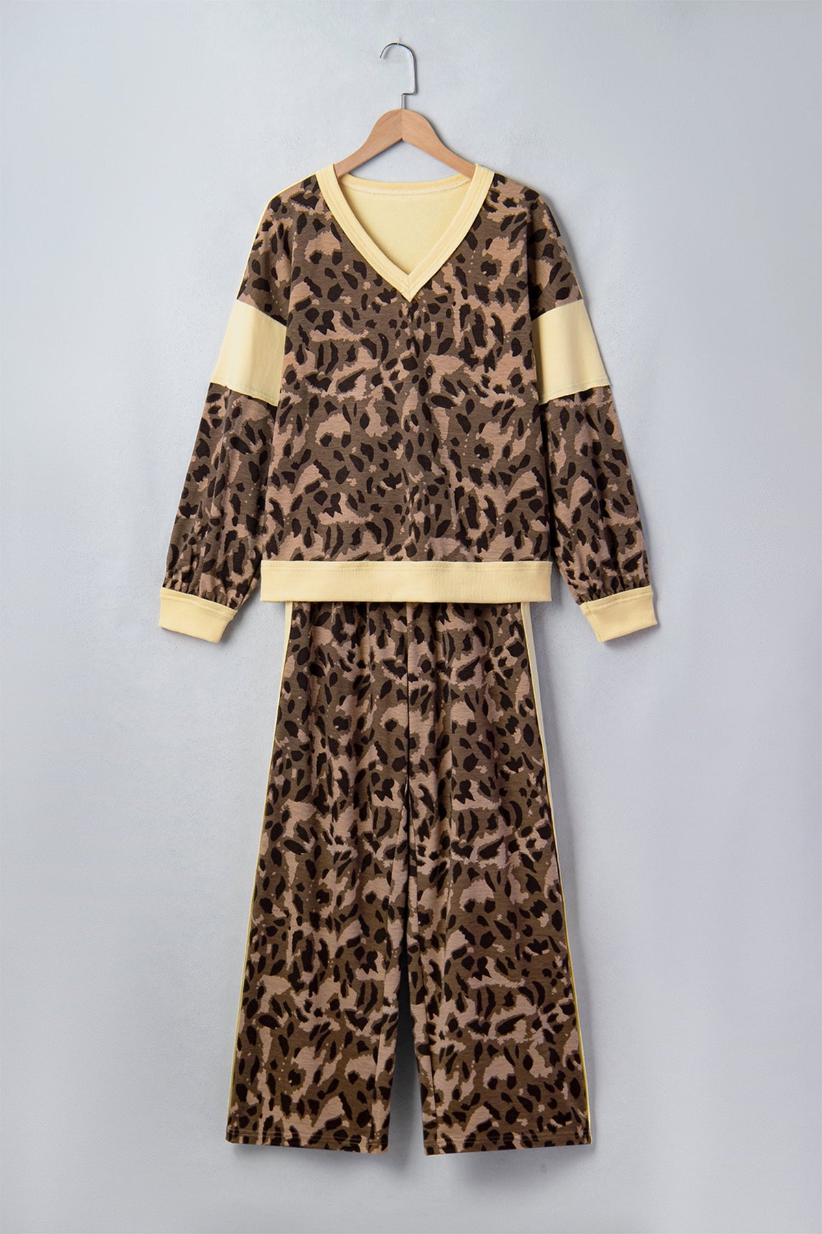 Leopard Colorblock Top & Wide Leg Pants Set