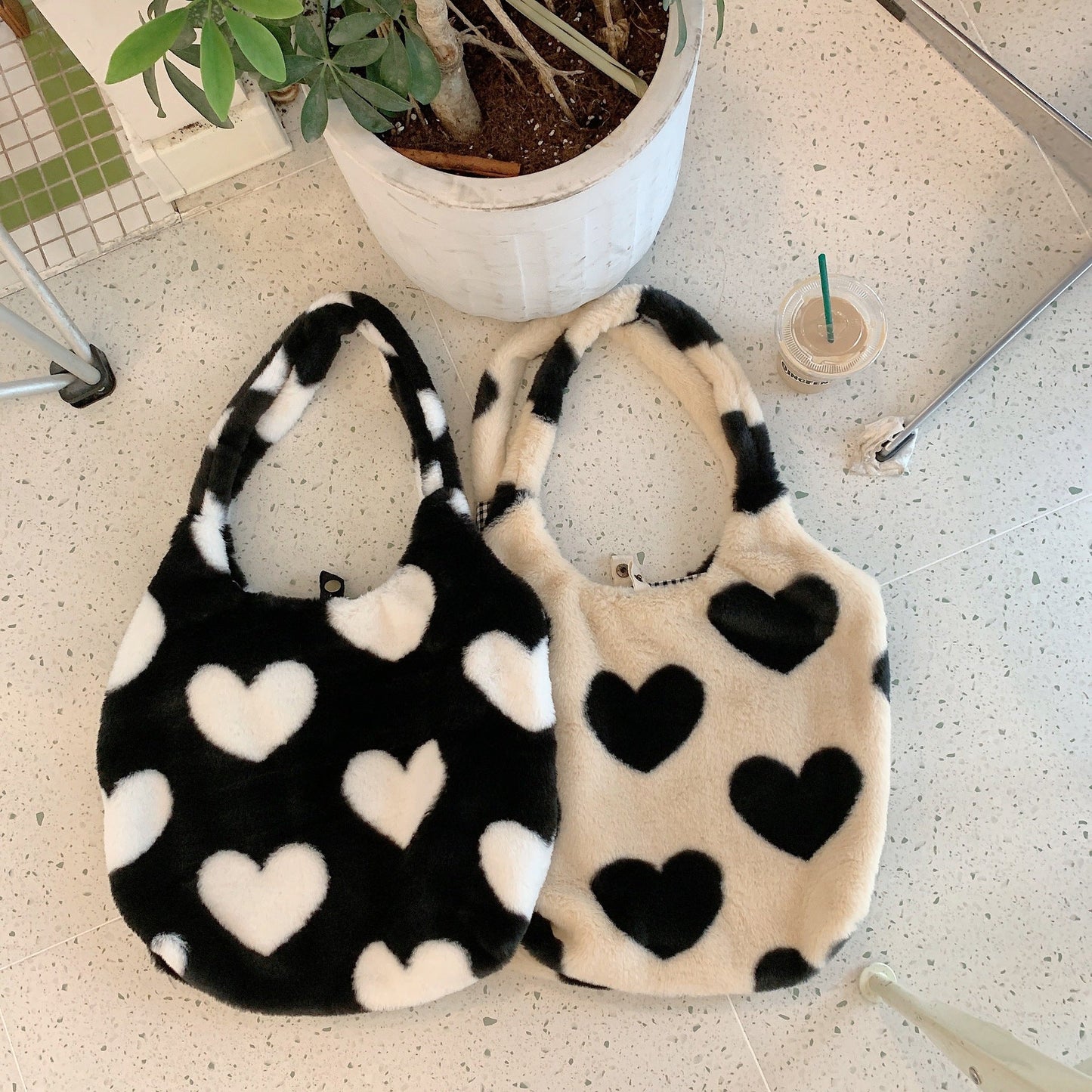 Love Shoulder Bags Double Side Used Winter Underarm Bag Women