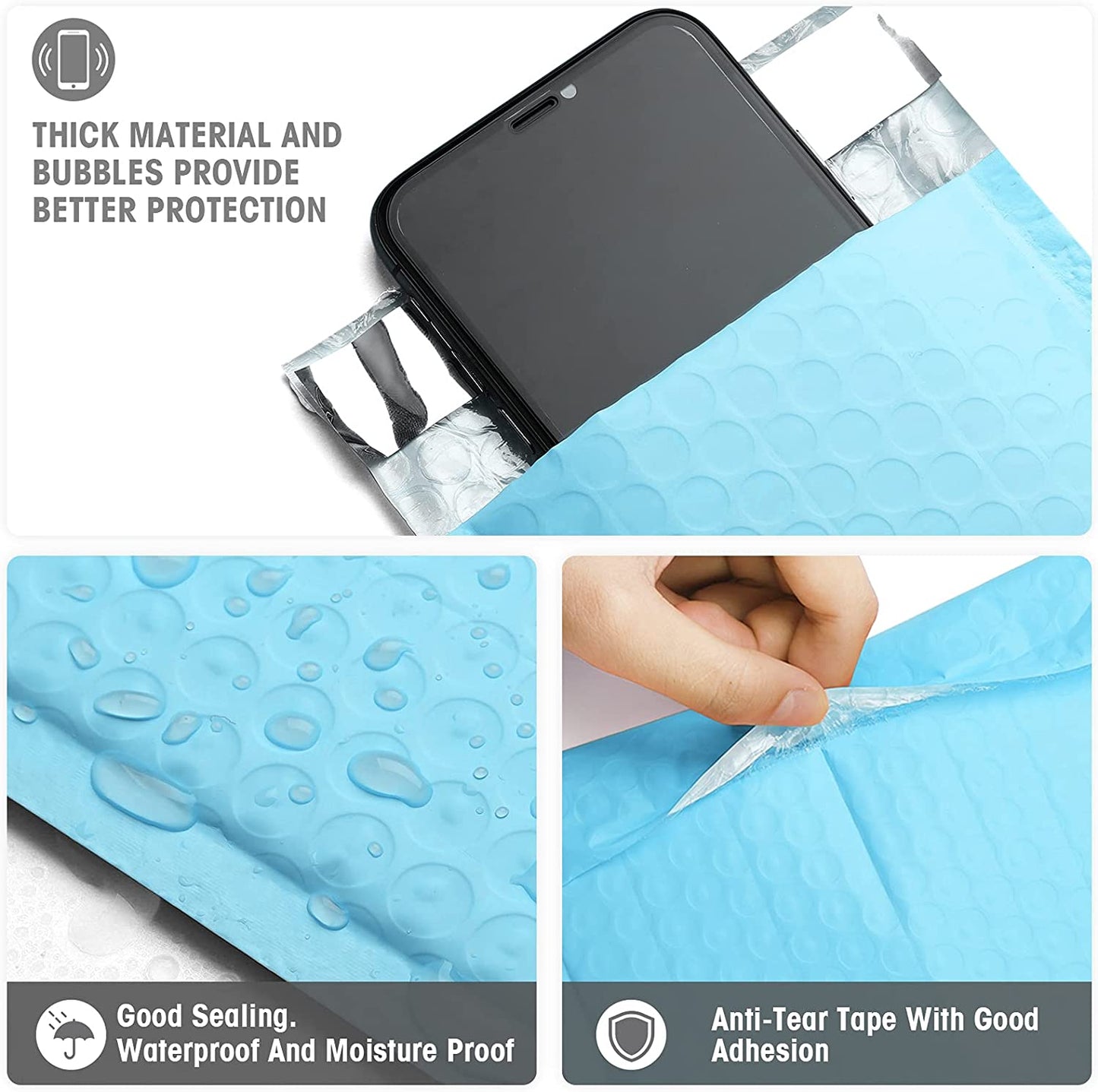 4x8 Bubble Mailer Padded Envelope  #000 | Usable Size 4x7"| Light Blue