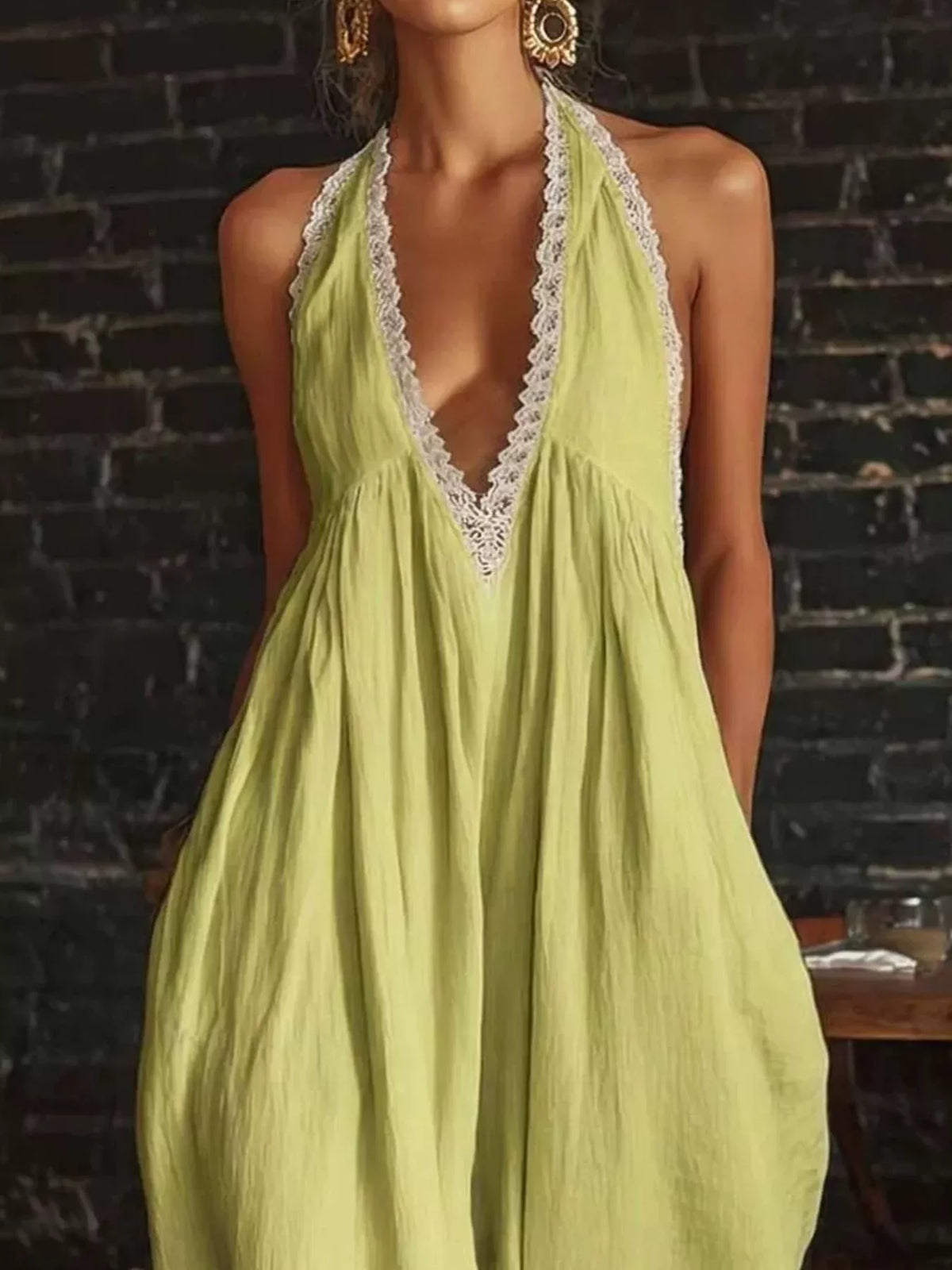 Full Size Lace Trim Wide-Leg Jumpsuit Plus Size