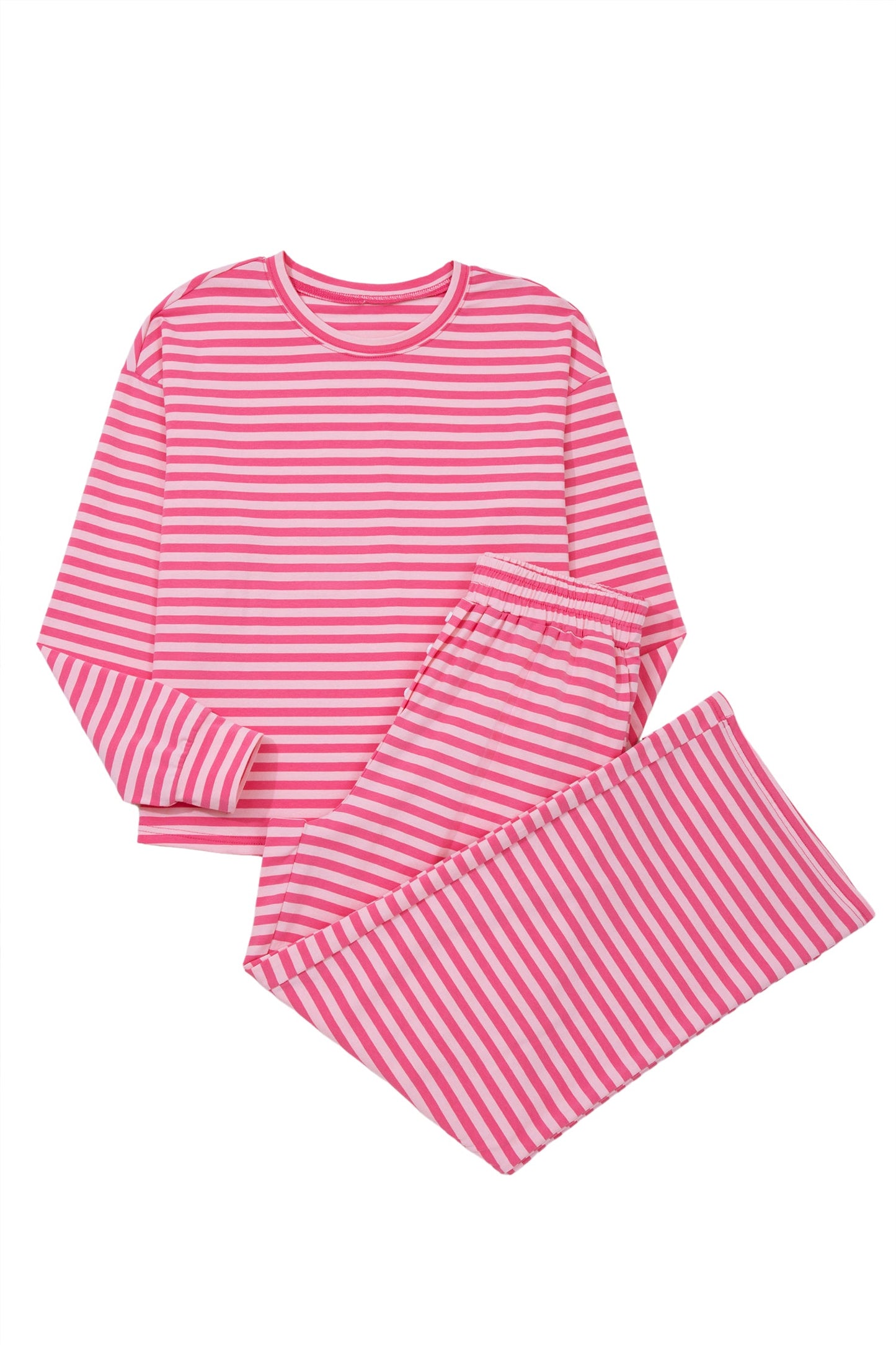 Stripe Drop Shoulder Top & Buttoned Pants Set